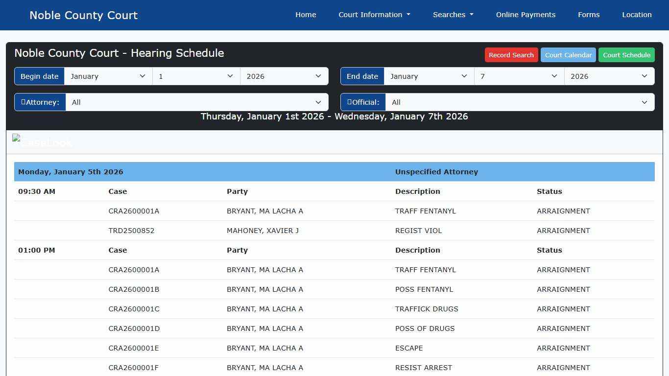 Noble County Court - CaseLook